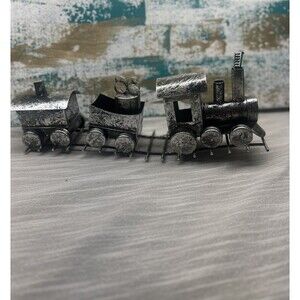 Metal Train With 3 Cars on Track Holiday Home Decor Vintage